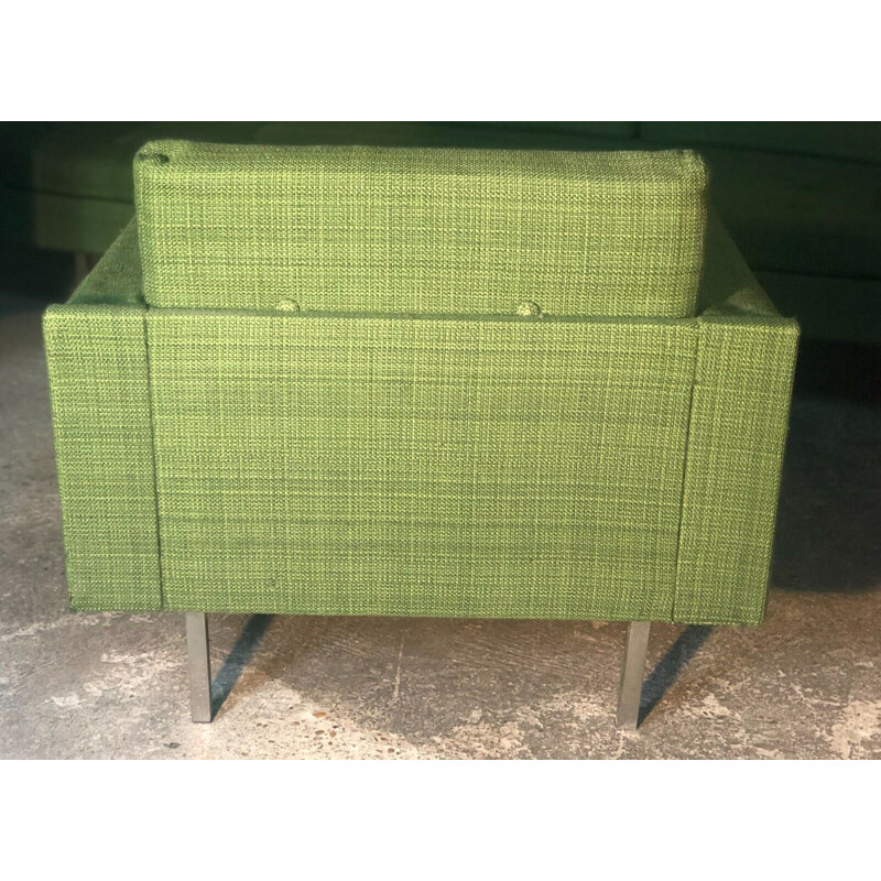 Vintage lounge set in green woolly cotton fabric by Florence Knoll, 1960s