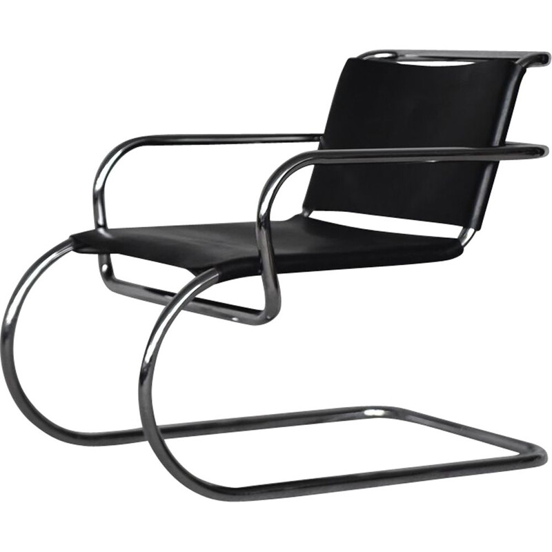 Vintage Bauhaus Stuhl aus verchromtem Stahlrohr und deutschem Leder von  Franco Albini für Tecta, 1950