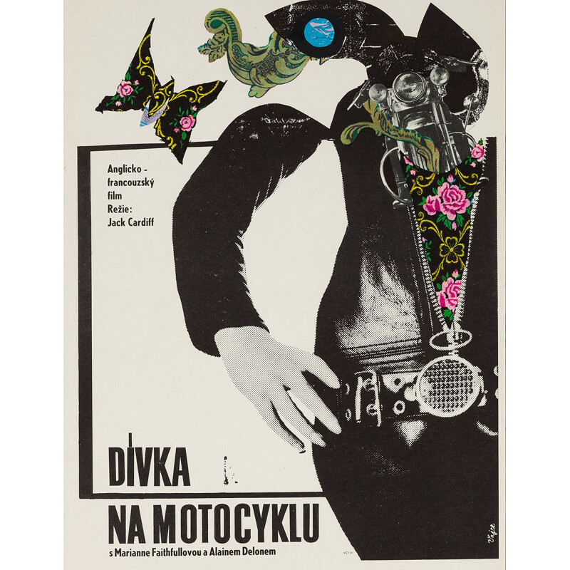 Tschechisches Vintage-Plakat zum Film "Das Motorrad" von Stanislav Vajce,  1969