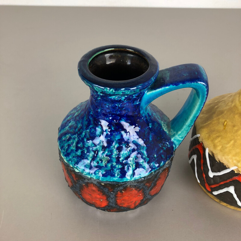 Paire de vases vintage multicolores en céramique de lave grasse par Bay  Ceramics