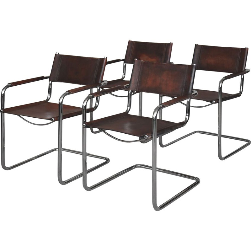 Ensemble de 4 chaises vintage en cuir épais et patiné du Centro Studi pour Matteo  Grassi,
