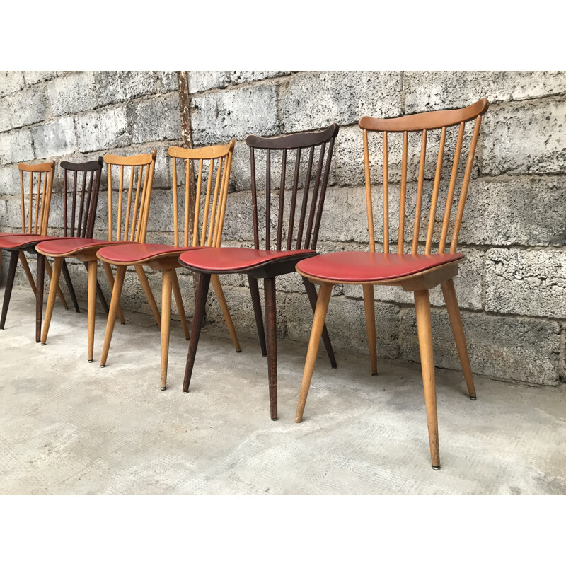 Série de 6 chaises baumann modèle Menuet 1950 1960