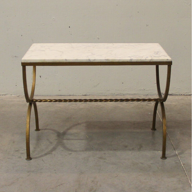 Vintage marble and gilded wrought iron side table, France 1940