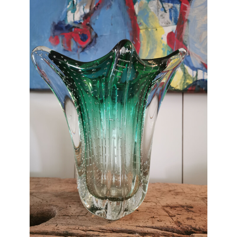 Vase vintage en verre bullé de Murano, italie 1970