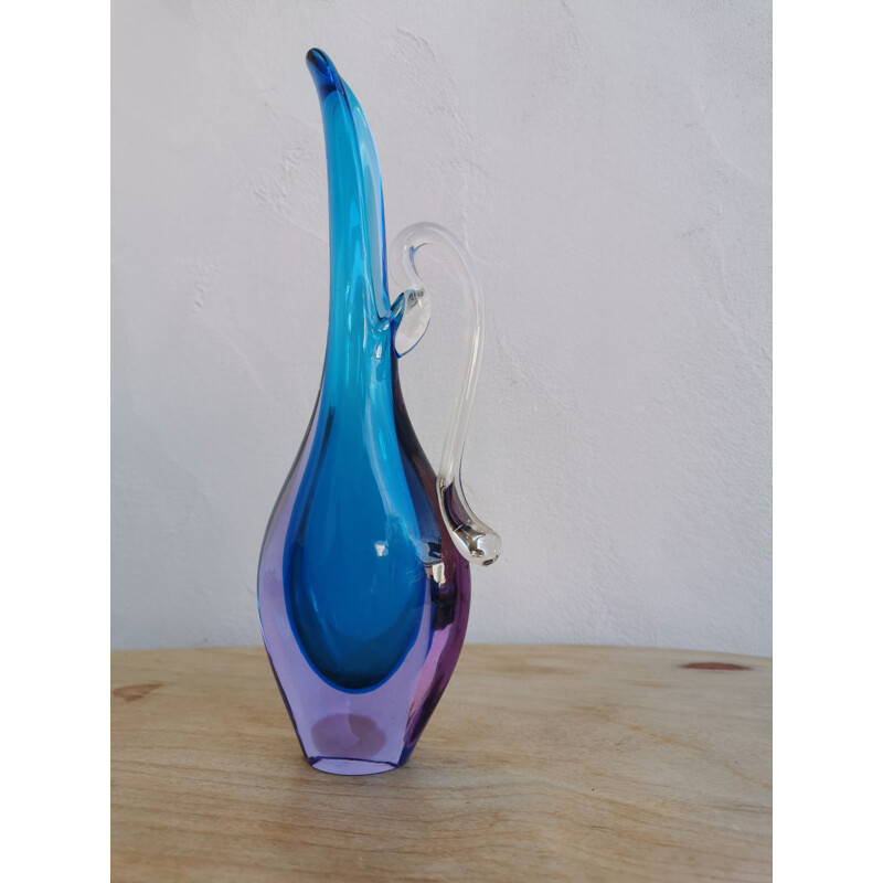 Vase vintage bleu cristal de Murano 1970