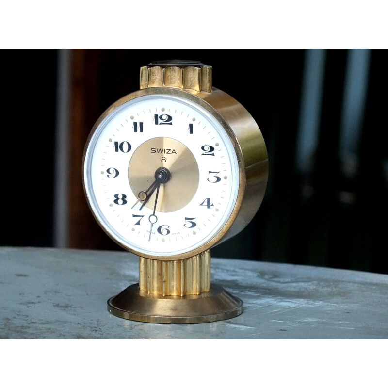 Reloj despertador vintage de latón de 8 días Swiza, Suiza