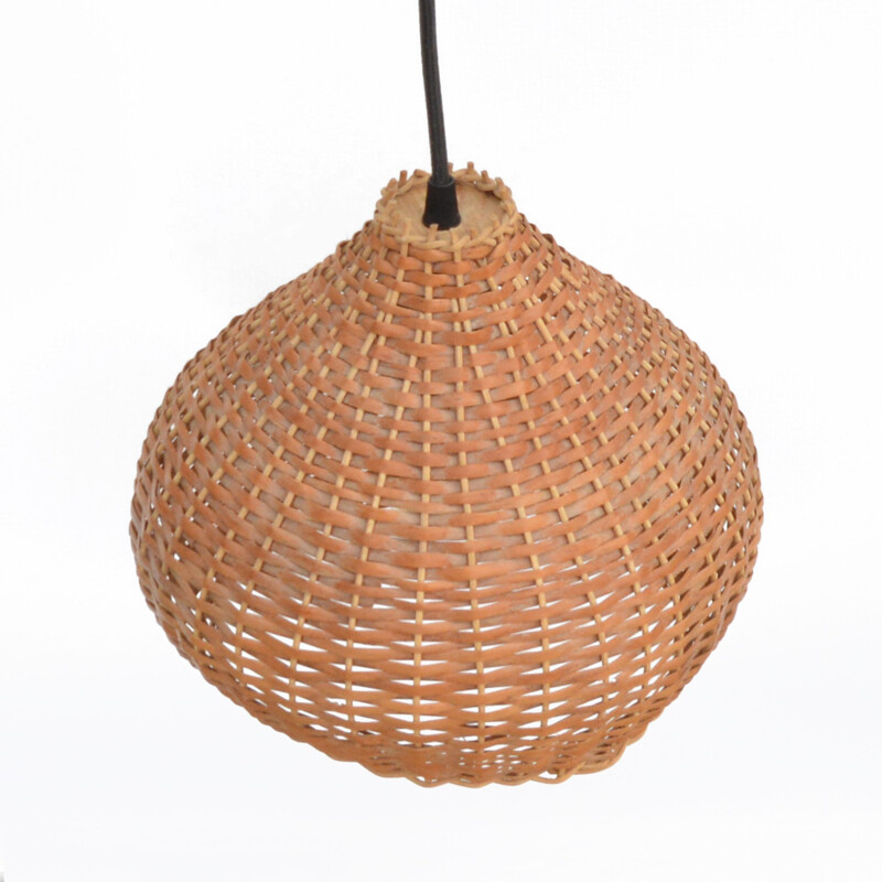 Vintage Ceiling lamp with a wicker lampshade, Denmark 1960s