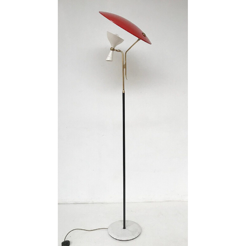Vintage Floor Lamp Lumen Milano in brass and marble - Italy 1950