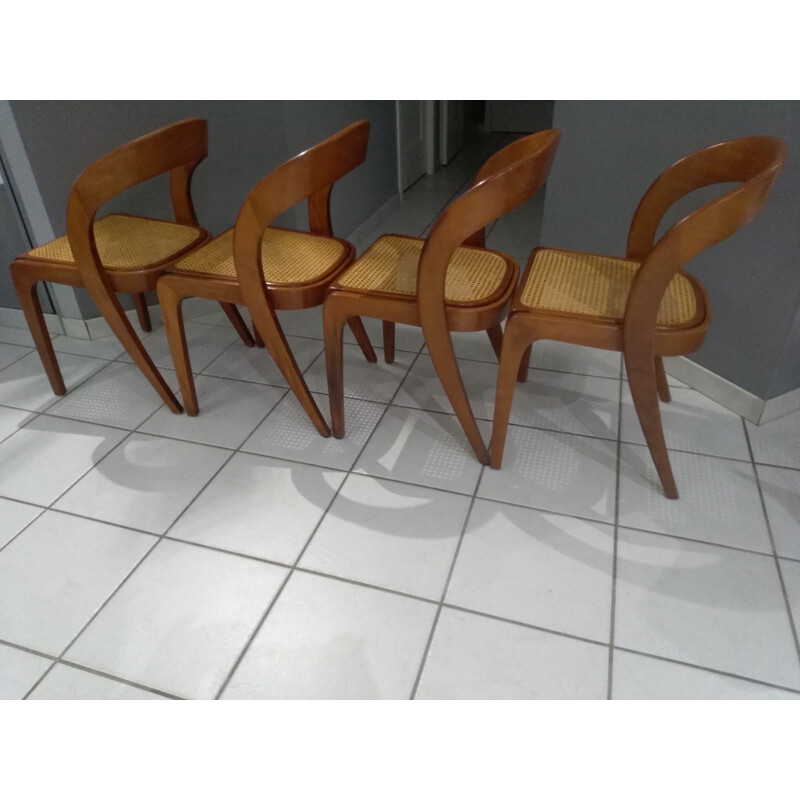 Suite of 4 vintage chairs cannées Baumann model Gondole 1970