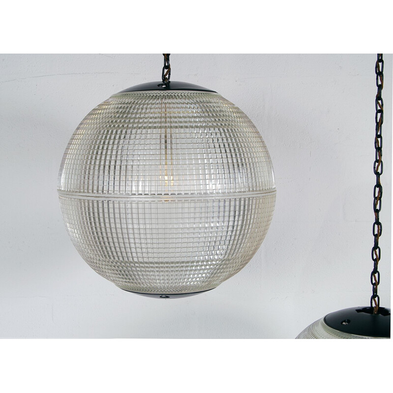 Extra Large Pair Midcentury Parisian Glass Globe Ball Pendant Lights by  Holophane French