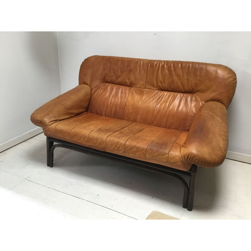 Vintage 2-Sitzer-Sofa aus Leder in skandinavischem Braun