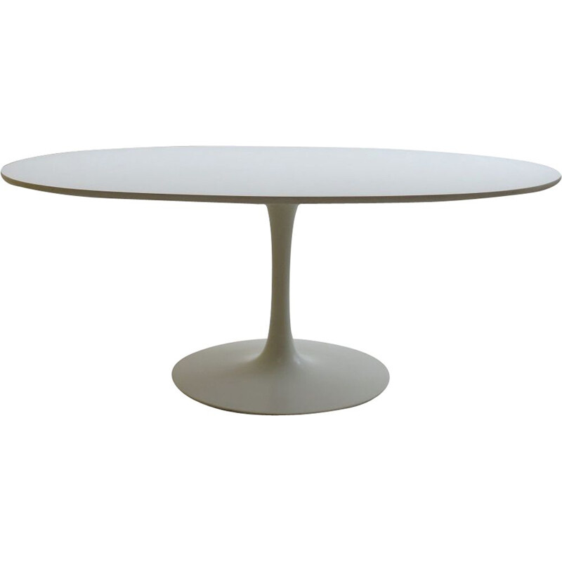 Large vintage Oval White Tulip Dining Table By Maurice Burke For Arkana  1960s