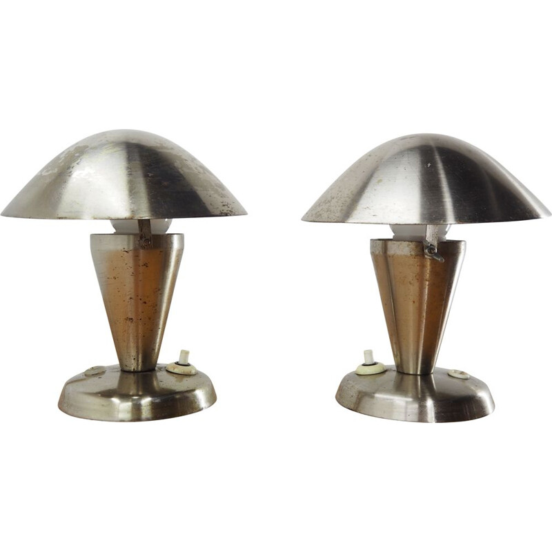 Ein Paar Vintage-Art Deco Tischlampen aus Bauhaus-Chrom mit flexiblem  Schirm, Tschechoslowakei 1930