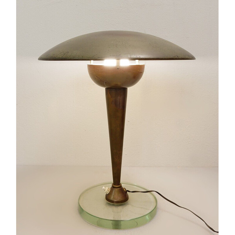 Lampe de bureau vintage en laiton et verre de Stilnovo 1950