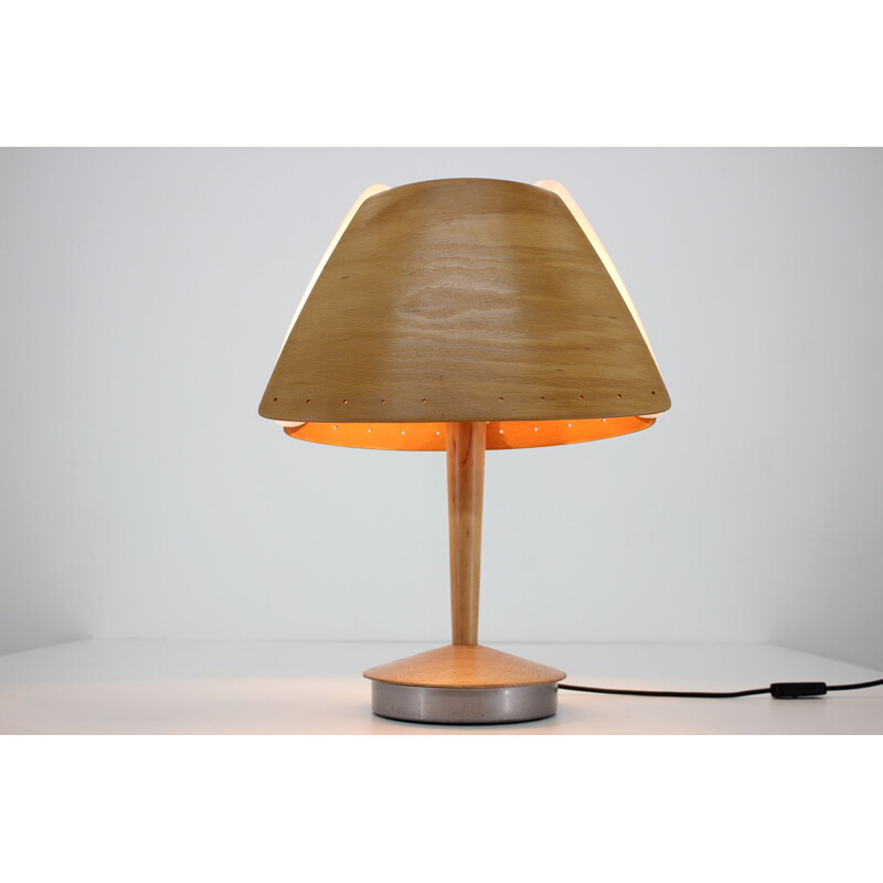 Midcentury wooden Table Lamp by Lucid french 1970s