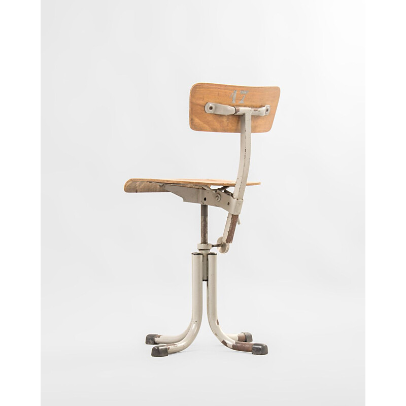 Chaise haute Vintage en bois et métal style industriel