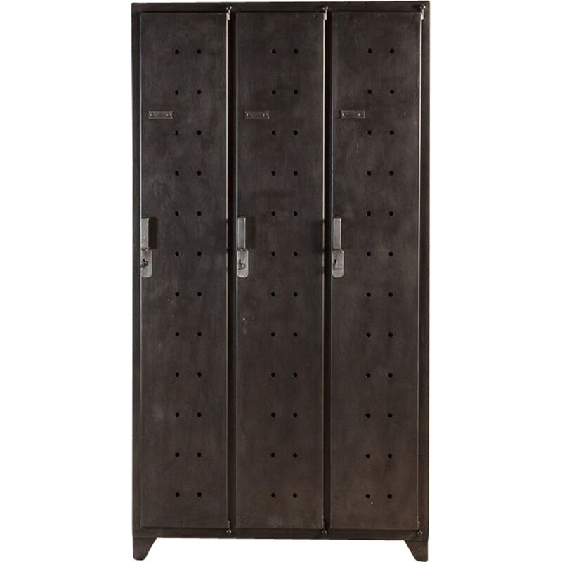 Armoire de vestiaire vintage métallique industrielle 3 portes avec étagères  de rangement
