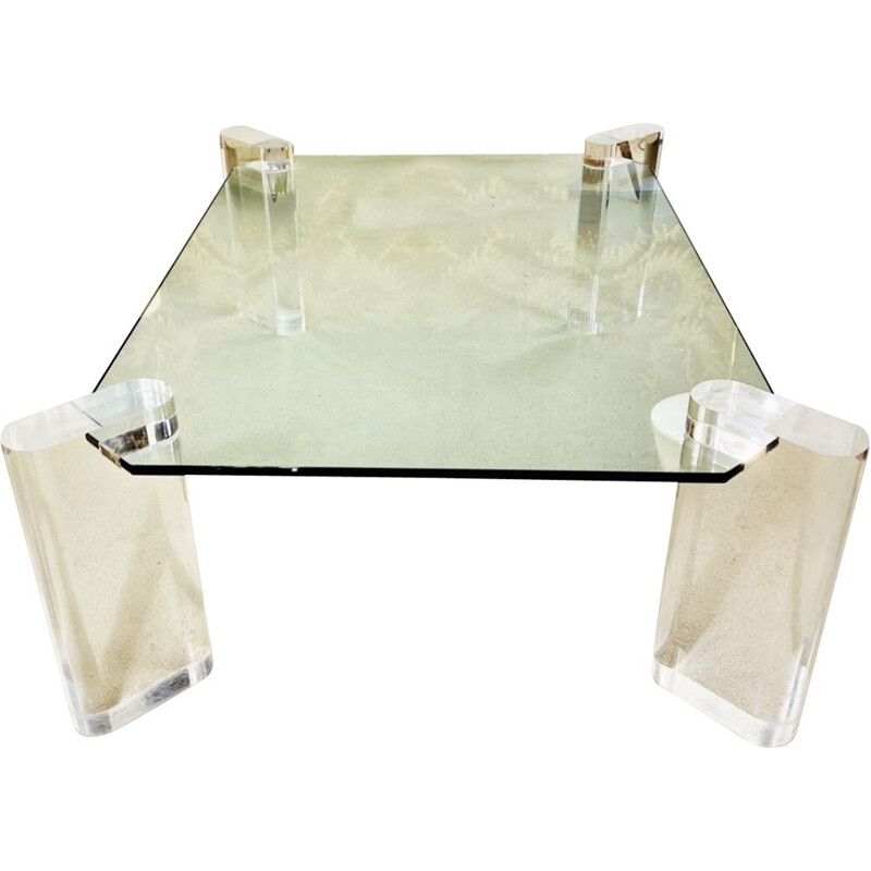 Table basse vintage en verre avec pieds en plexiglas