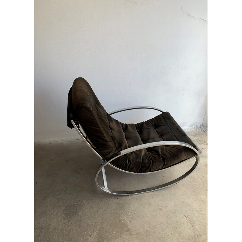 Rocking Chair Vintage Ellipse Chrome Plaqué Metal Par Renato Zevi Pour  Selig, 1970