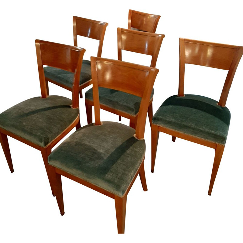 Suite van 6 vintage art deco stoelen Dominique 1940