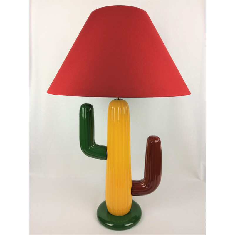 Lampe vintage céramique Cactus François Chatain 1980