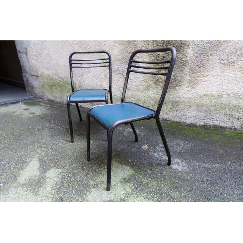 Paire de chaises tolix vintage en bois et skaï de Jean Pauchard