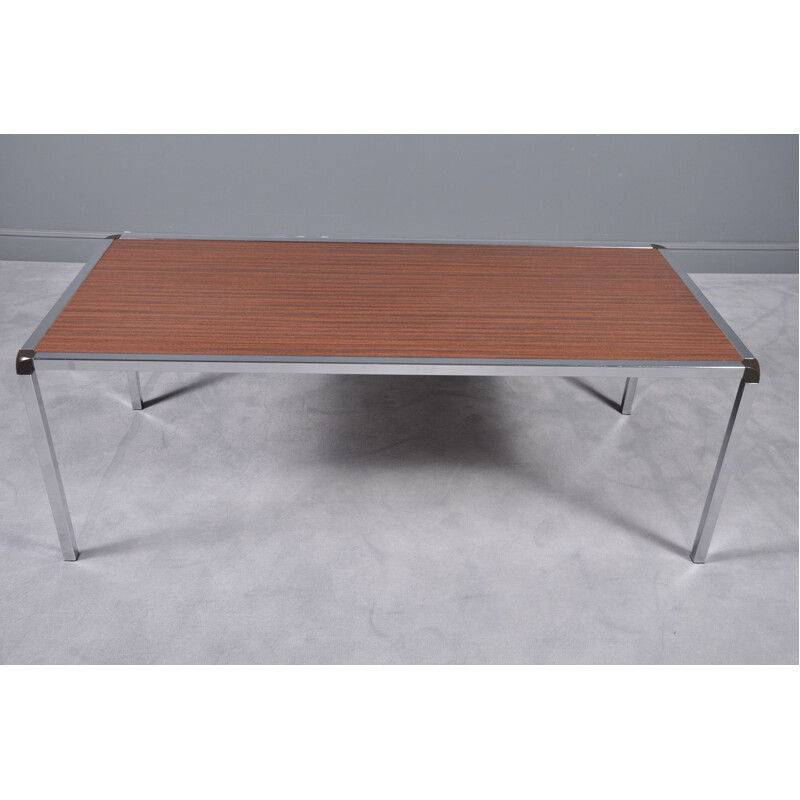 Vintage rectangular chrome coffee table by Wiesner hager 1970s