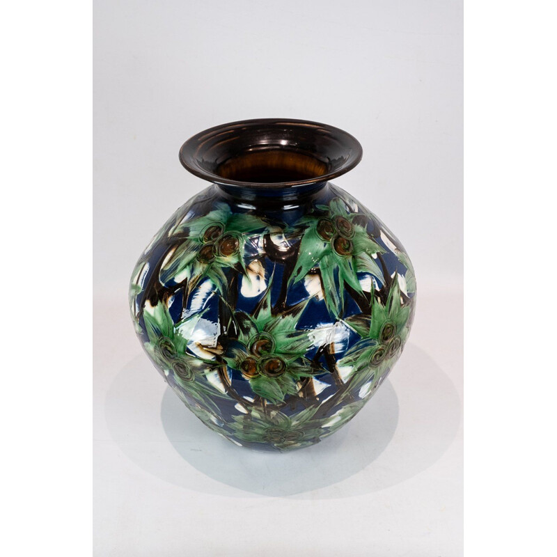 Large vintage ceramic vase glazed in green by Herman A. Kähler