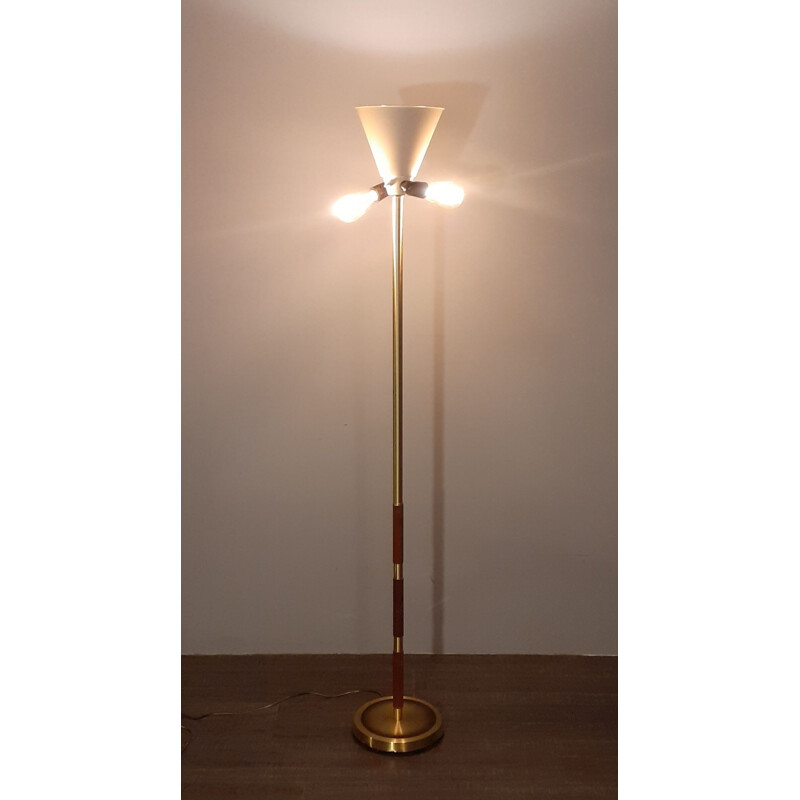 Vintage teak and Brass Norwegian art-deco floor lamp 1950s