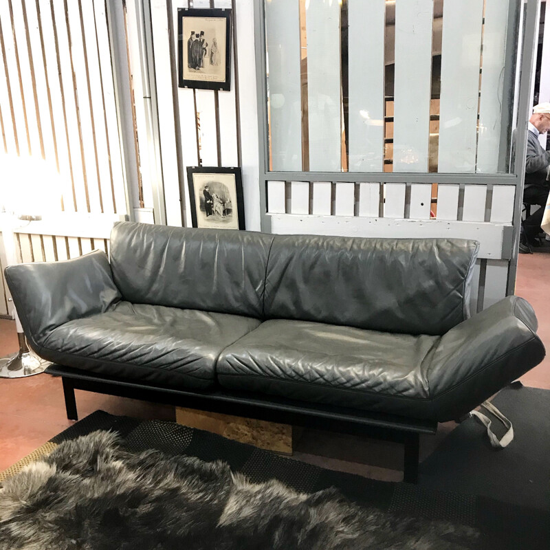 Vintage sede leather sofa model ds 140 grey leather 1970