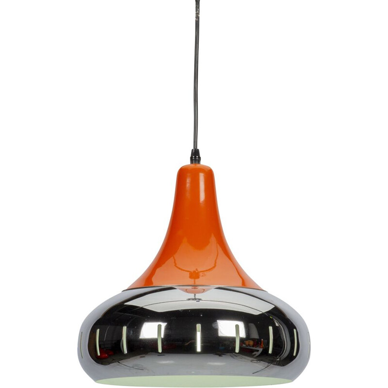 Vintage orange and chrome suspension lamp, Space Age