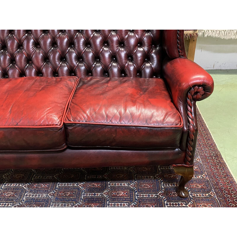 Vintage Chesterfield Sofa with 3 leather ears 3 seats 1980s