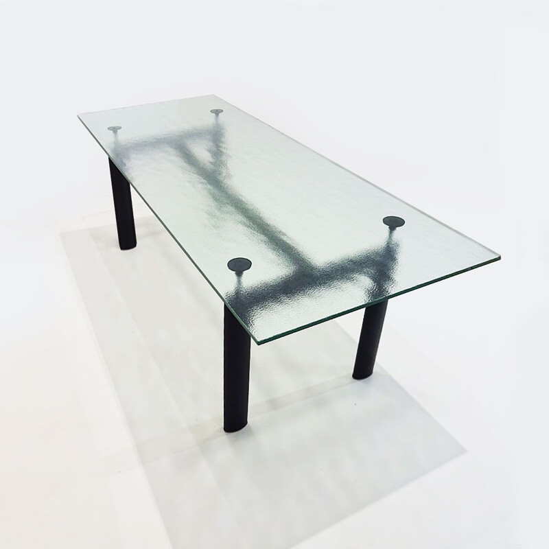 Table vintage LC6 avec plateau en verre de cristal, Le Corbusier pour  Cassina
