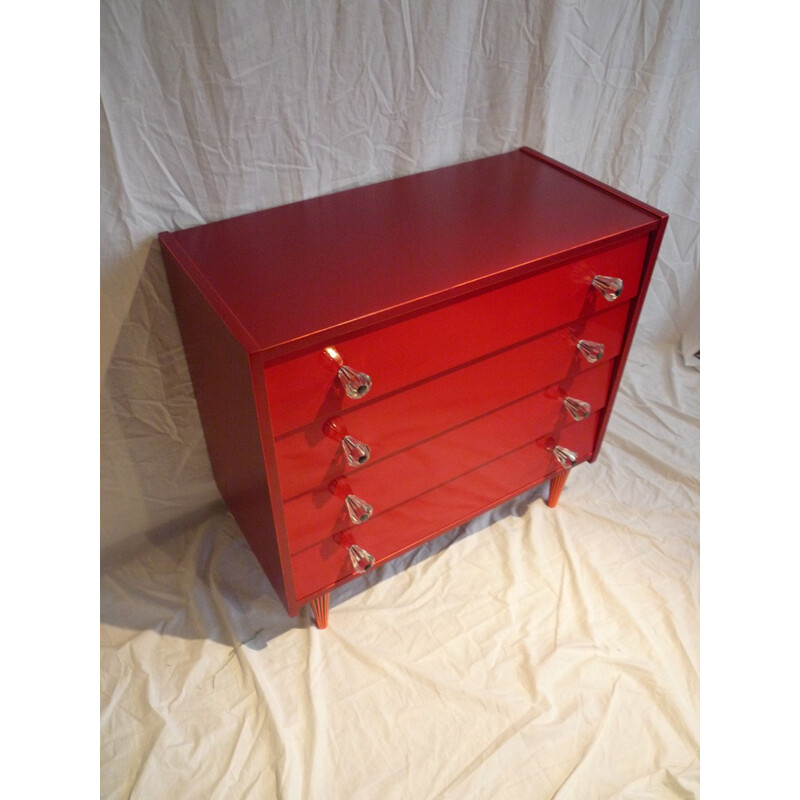 Commode vintage rouge 4 tiroirs