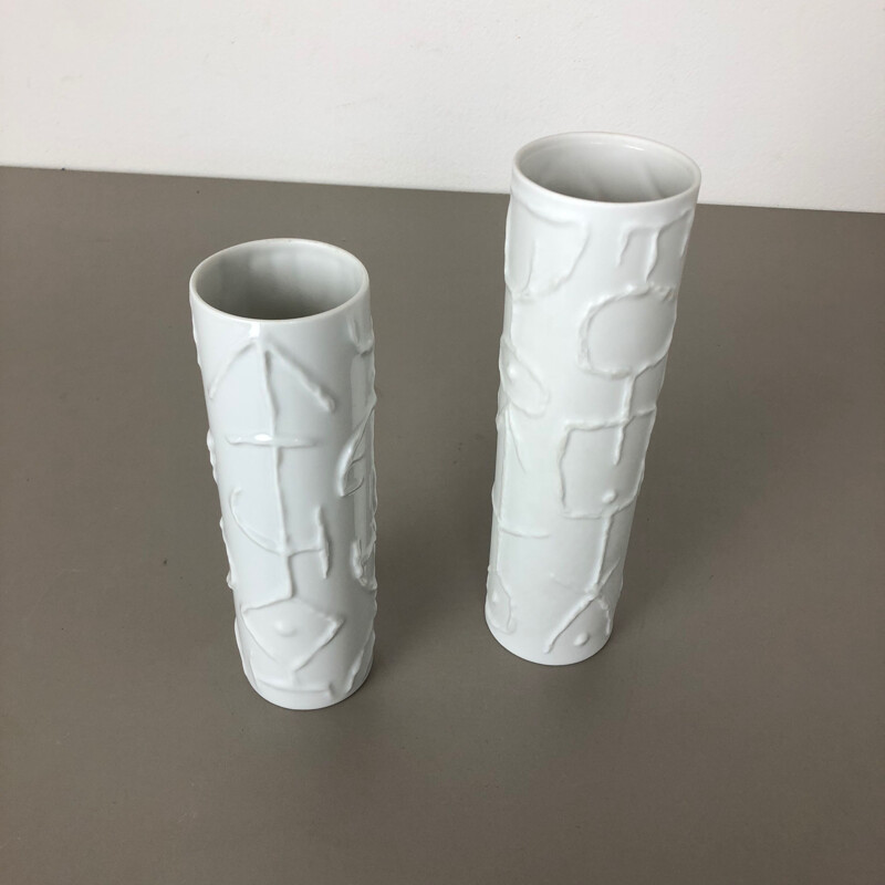 Pair of vintage Abstract porcelain vases by Cuno Fischer for Rosenthal  Germany 1980s