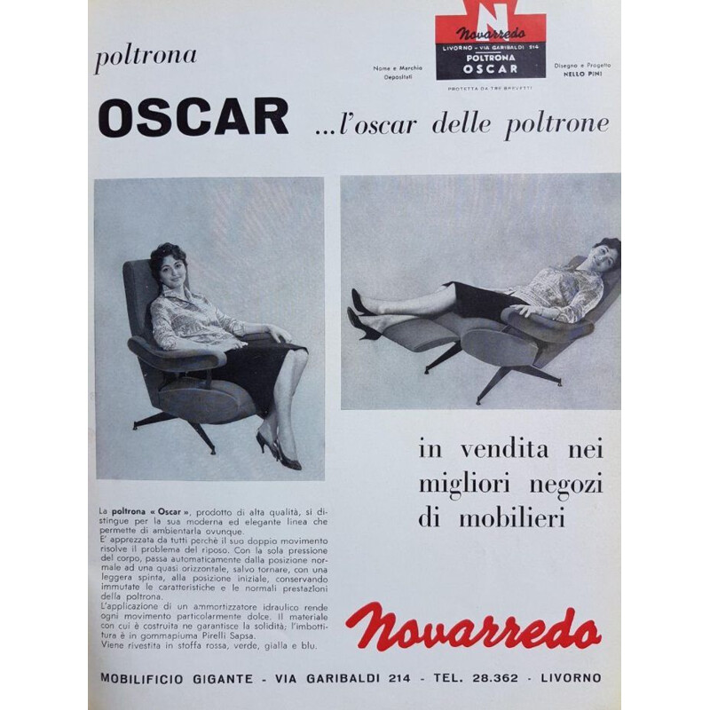 Vintage reclinável por Nello Pini para Novarredo, 1959