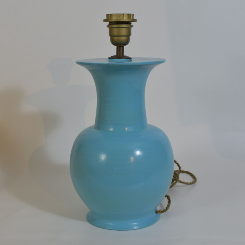 Lampe vintage en céramique bleue de Jean Roger
