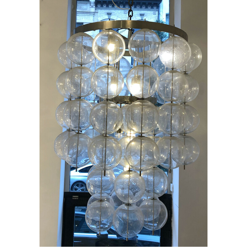 Vintage handgeblazen glazen hanglamp, 1960