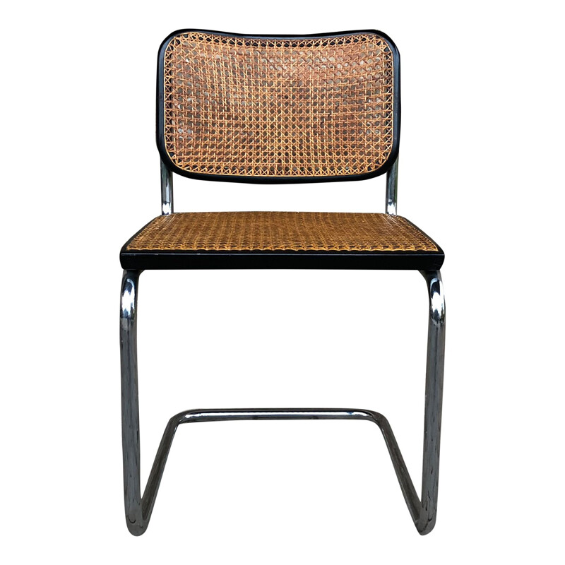 Juego de 4 sillas vintage B32 Cesca de haya y metal cromado de Marcel Breuer  por
