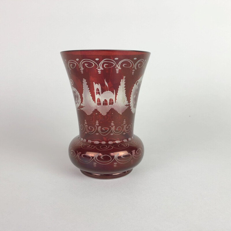 Pair of vintage Glass Vases Ruby Red Egermann Czechoslovakia 1940's