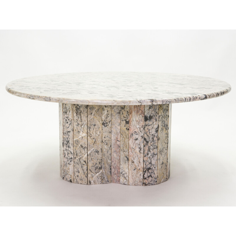 Grande table basse vintage ronde en marbre blanc sicilien, France 1970