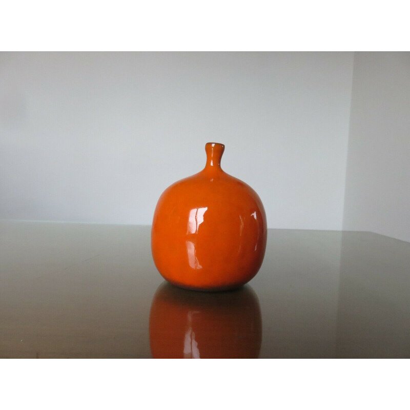 Vase vintage Ruelland boule orange a col étroit