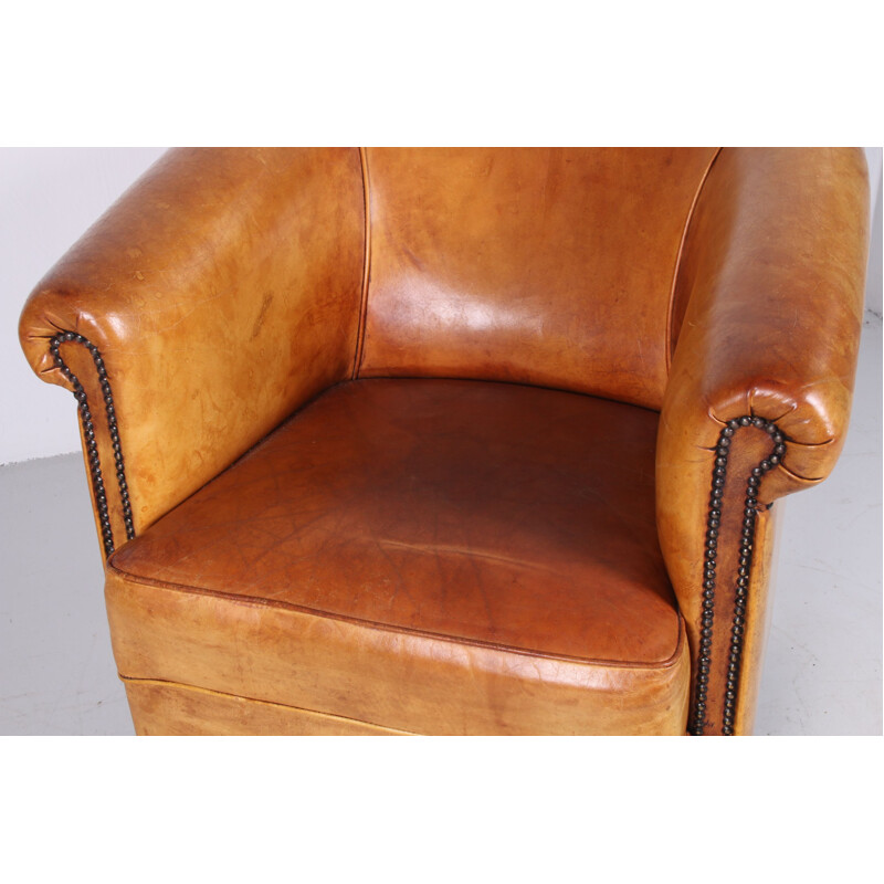 Vintage Sheep leather club chair with patina