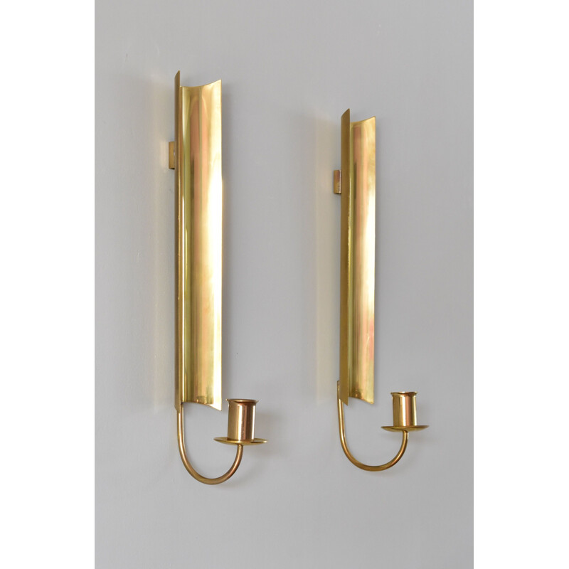 Pair of Vintage Brass Wall Candlesticks, Reflex by Pierre Forsell for  Skultuna Sweden 1960s