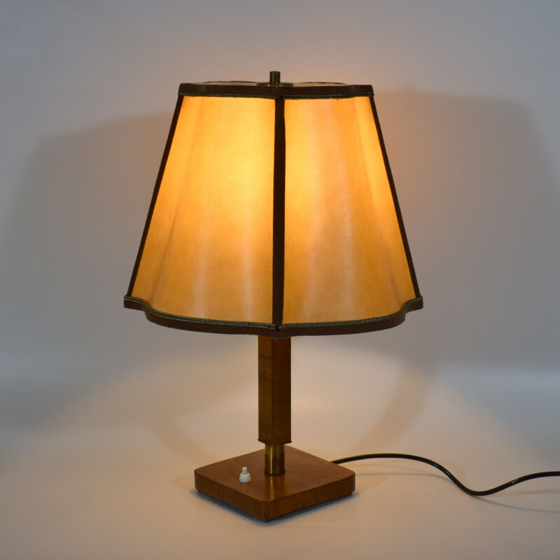 Vintage Art Deco Lampe aus Edelholz und Messing, 1920