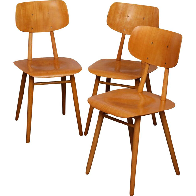 Lot of 3 vintage chairs by Ton, Czech Republic 1960s