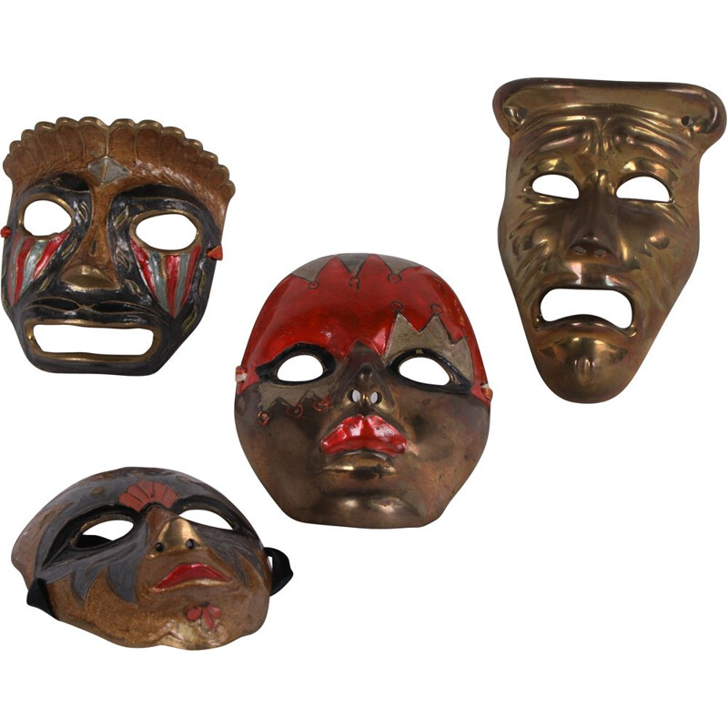 Set di 4 maschere vintage in rame Super decorazione, 1960
