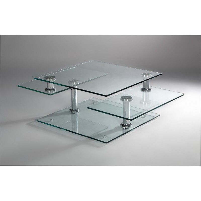Table basse vintage modulable en verre et chrome