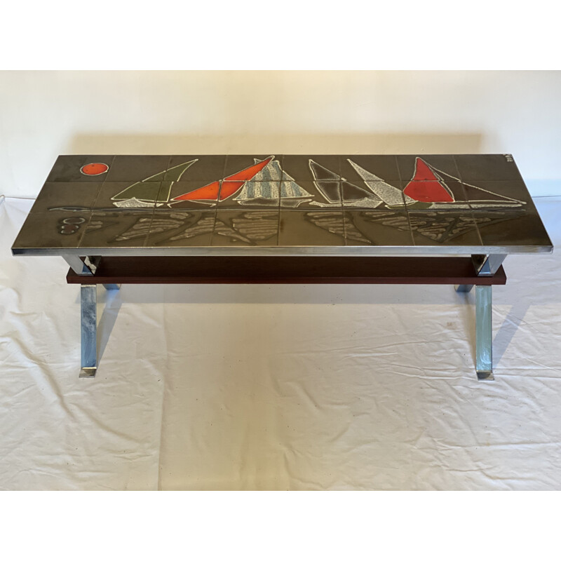 Vintage salontafel met tegels gedecoreerd door "Adri", België