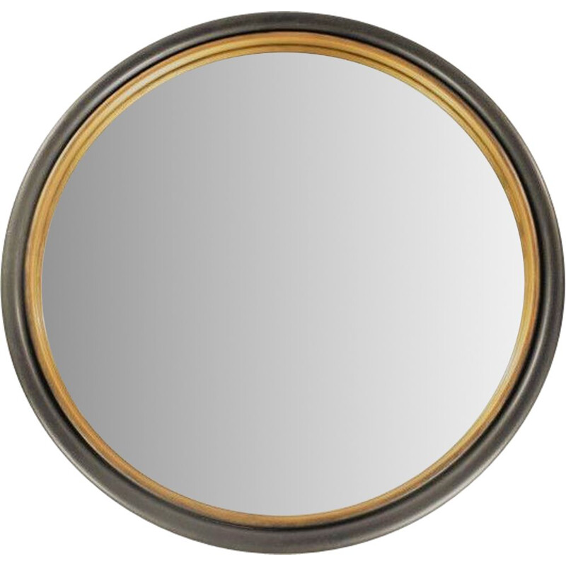 Vintage-Spiegel, rund, schwarz und vergoldet